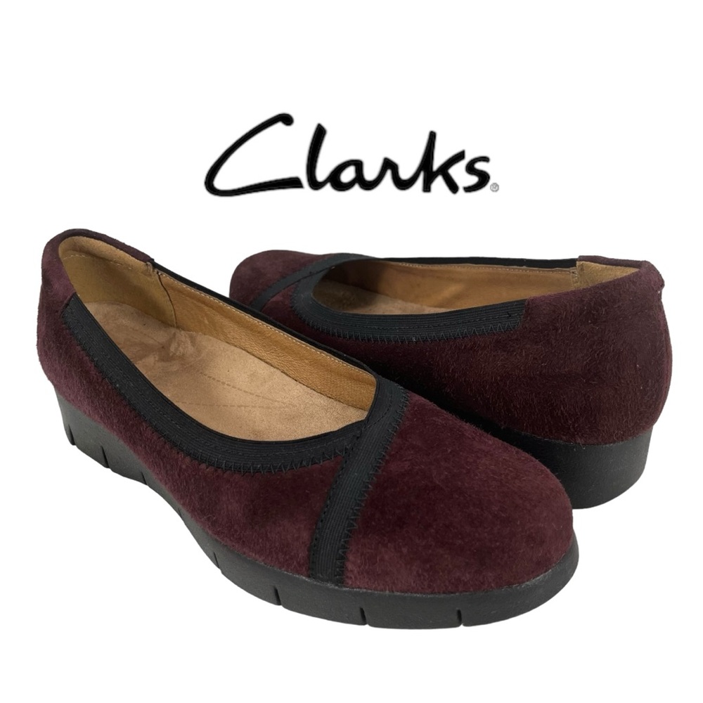 Clarks Artisan‎ Women 8.5 Daelyn Hill Burgundy Suede Leather Slip On Ballet Shoe